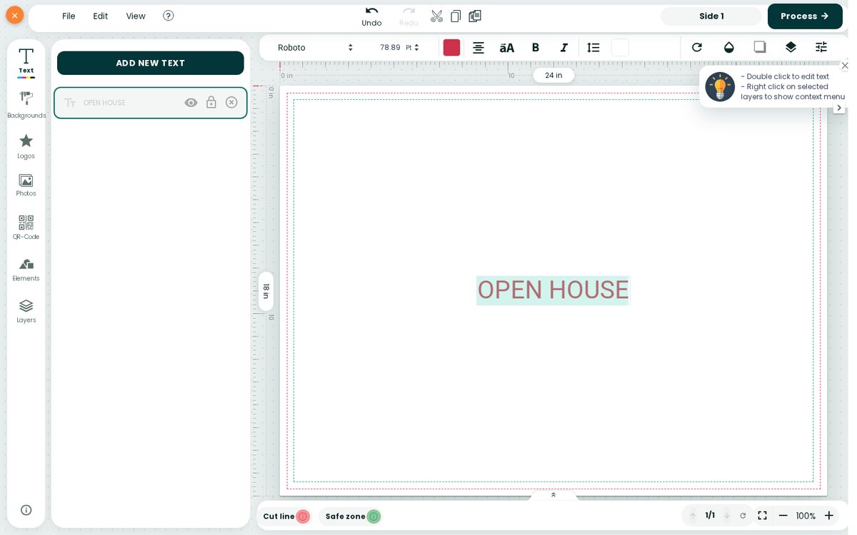 The online designer with a text selected