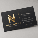 Custom metallic foil business cards with shiny foil accents and premium full-colour printing by Printomatic.