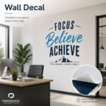 Custom wall decal printed in vibrant full colour on adhesive vinyl for indoor branding, décor, and promotional displays by Printomatic.