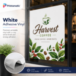 Custom self adhesive vinyl printed in vibrant full colour on durable adhesive material for signage, branding, and promotional applications by Printomatic.