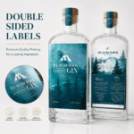 Custom double sided bottle label printing with front branding and back product information by Printomatic.