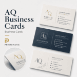Custom AQ business cards with a smooth aqueous coated finish and vibrant full-colour printing by Printomatic.