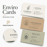 Custom enviro business cards printed on eco-friendly stock with a natural, professional finish by Printomatic.
