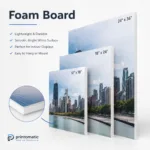 Custom foam board signs printed in full colour on lightweight rigid board for indoor displays by Printomatic.