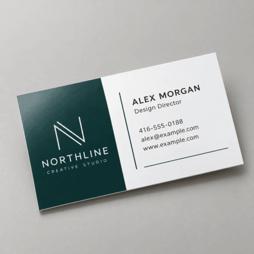 Custom AQ business cards with a smooth aqueous coated finish and vibrant full-colour printing by Printomatic.