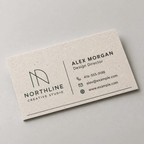 Custom enviro business cards printed on eco-friendly stock with a natural, professional finish by Printomatic.