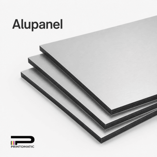 Custom Alupanel signs printed in full colour on durable aluminum composite material for indoor and outdoor business signage by Printomatic.